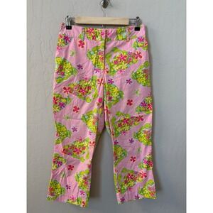 Vintage Lilly Pulitzer Cropped Pants Crab Print Pink Casual Trousers Women Sz 10